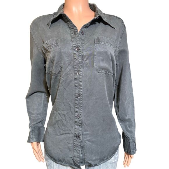 Pulp Women’s long sleeve tencel button-down gray shirt top M - Picture 4 of 6